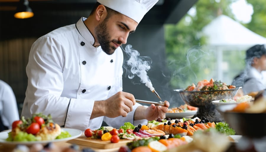 Chef discussing flavor profiles and pairings with vaping at a culinary seminar