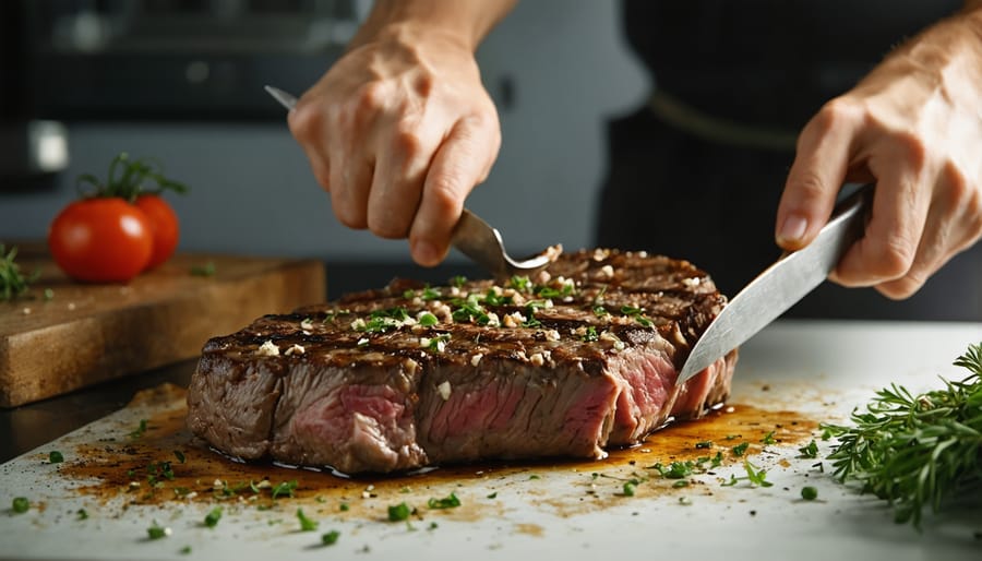 A chef in Alberta preparing THCA-infused bison steaks with fresh ingredients